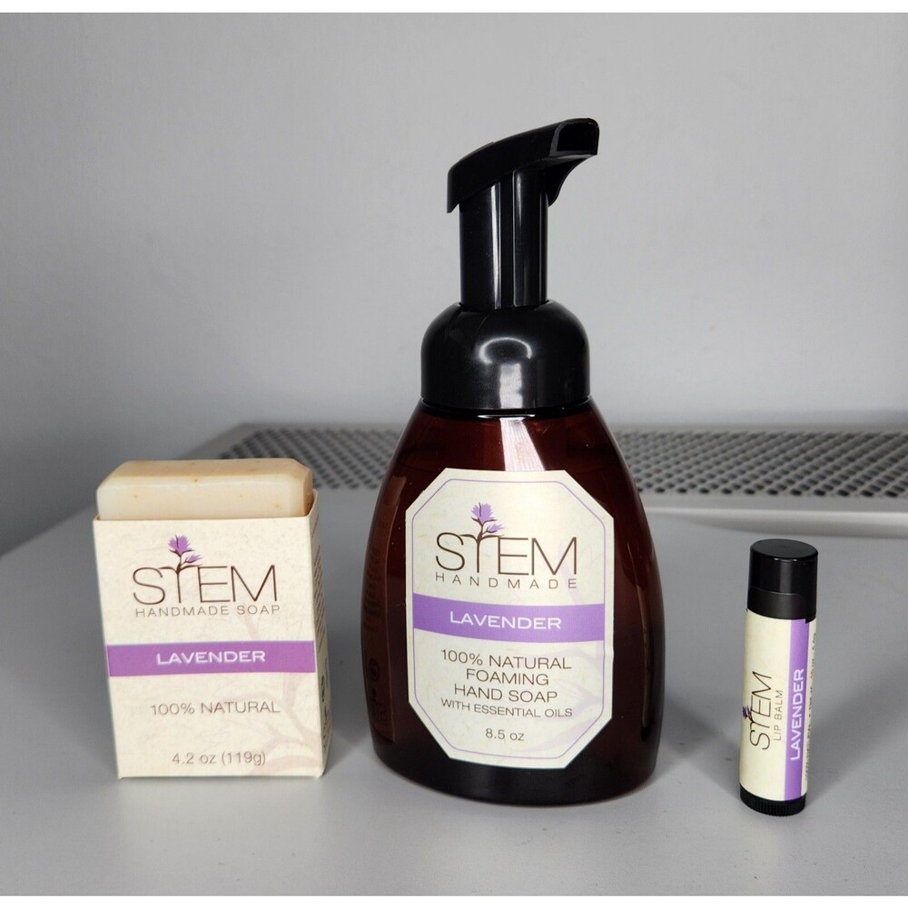 STEM Handmade Lavender Natural Hand Foaming Soap, Bar Soap, & Lip Balm 3pc Set